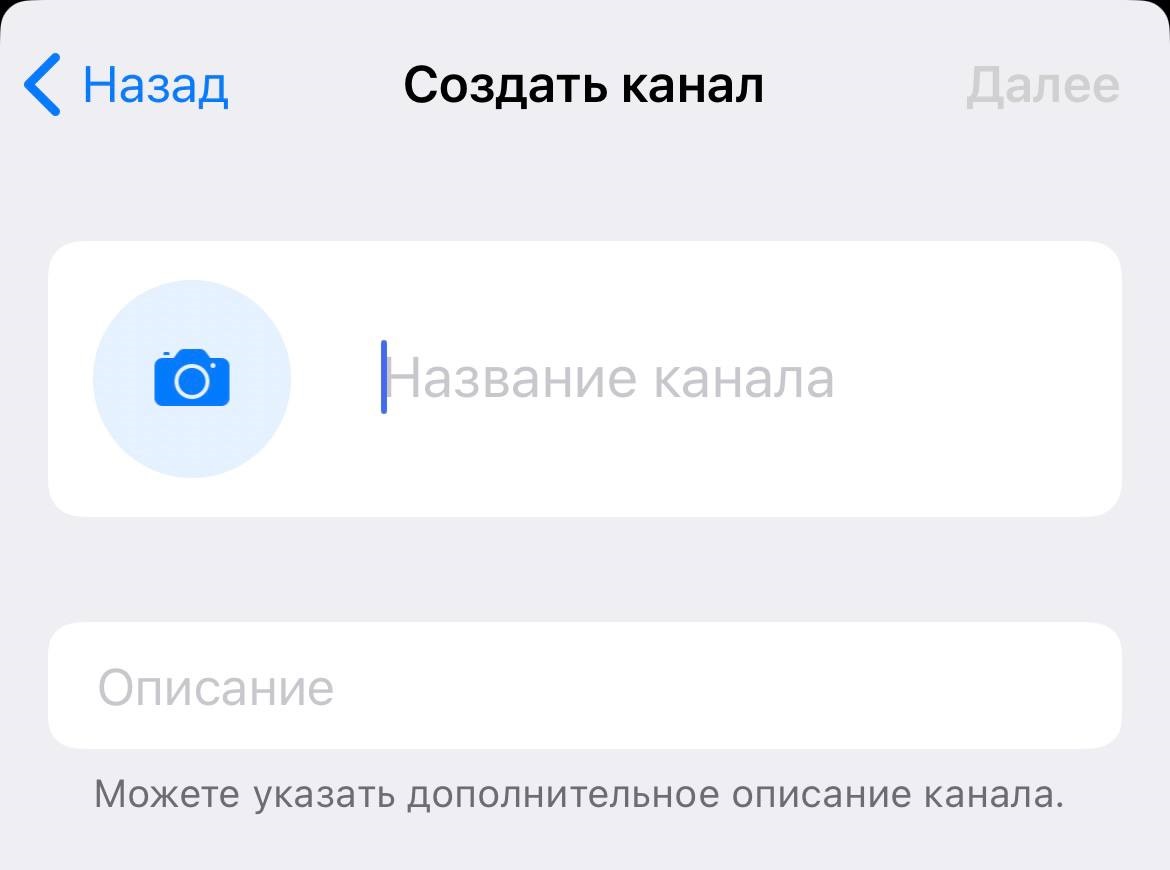 Введите название канала и добавьте описание (например, тематику или цель канала).
